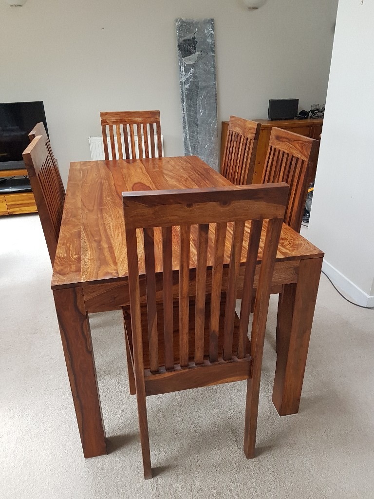 Dining Table - Large Wooden 'Kerala' table &amp; 6 chairs good 