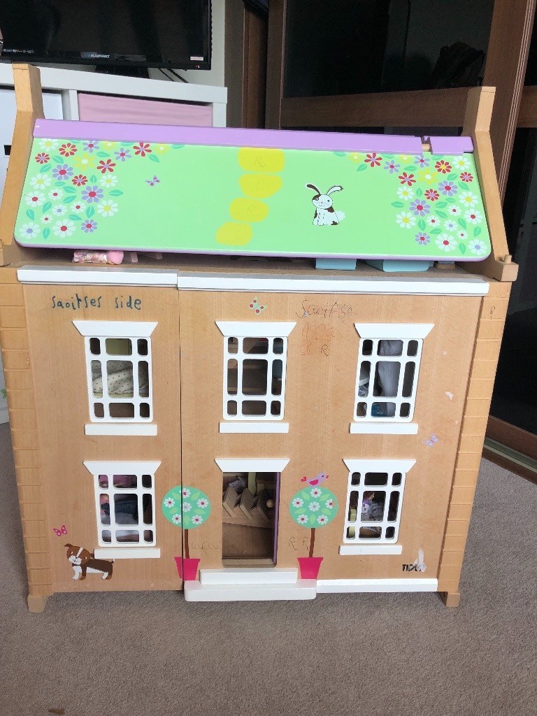 John Lewis wooden dolls house with furniture in Newton Mearns