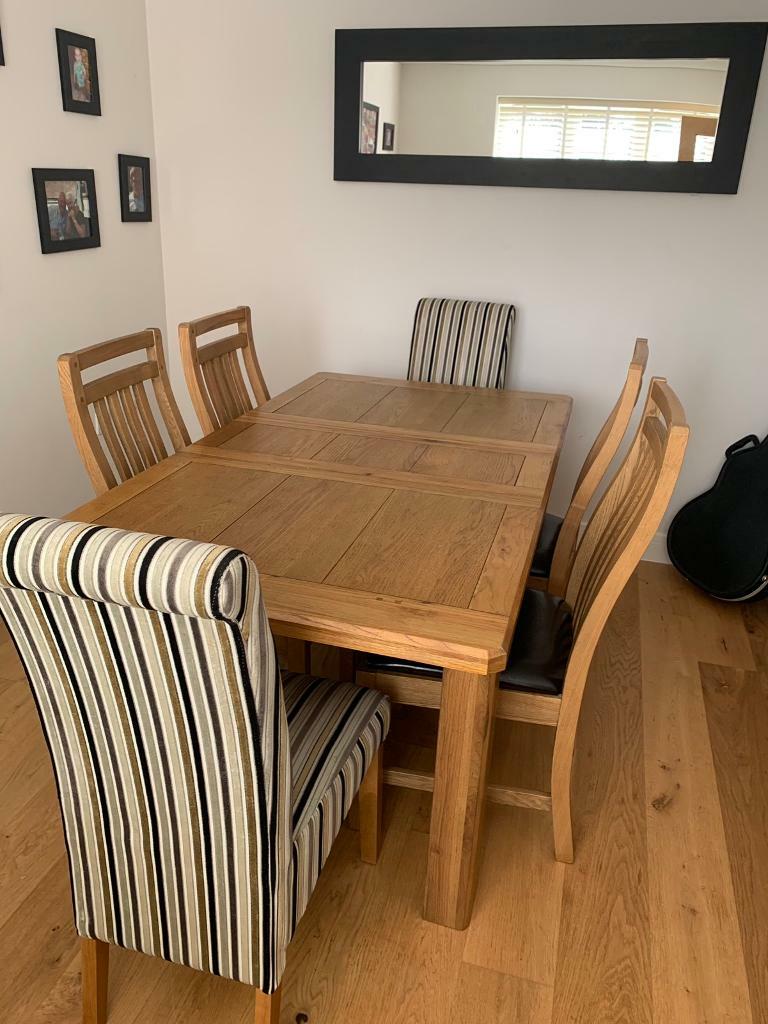 Harvey’s Oak, Oak veneer extending dining table and 6 chairs in East