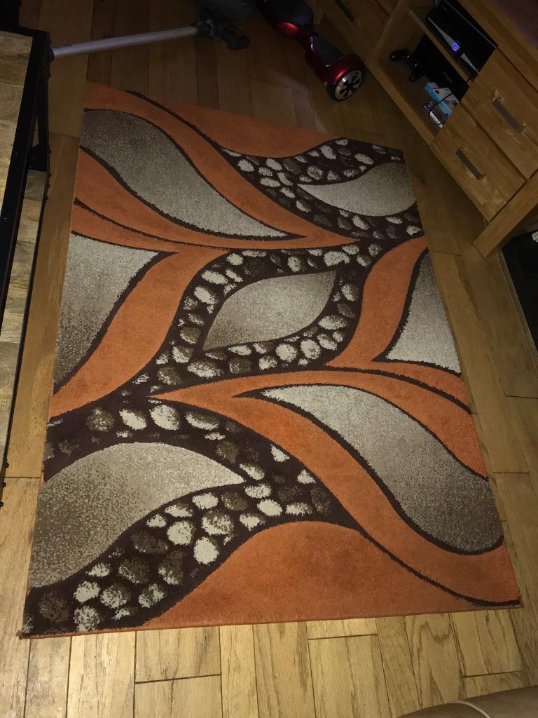 burnt orange & brown / beige rug mat heavy 120x170 vgc in