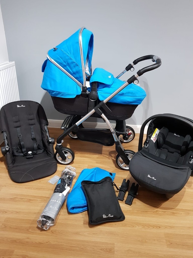 Silver Cross Wayfarer blue pram pushchair travel system 3 in 1 car seat