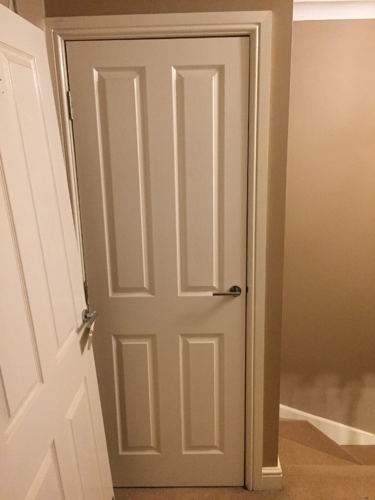 1 x 4 Panel Primed White Woodgrain Internal Fire Door, (H)1981mm (W