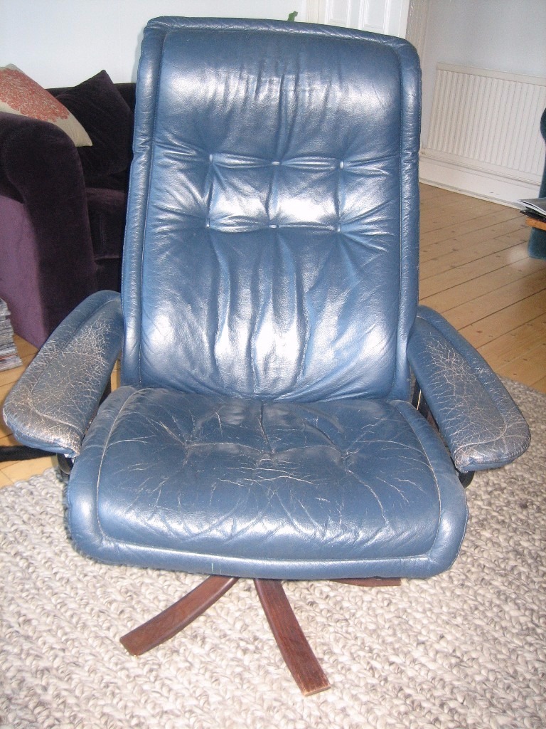 Ekorness Stressless Recliner blue leather chair Genuine seat with