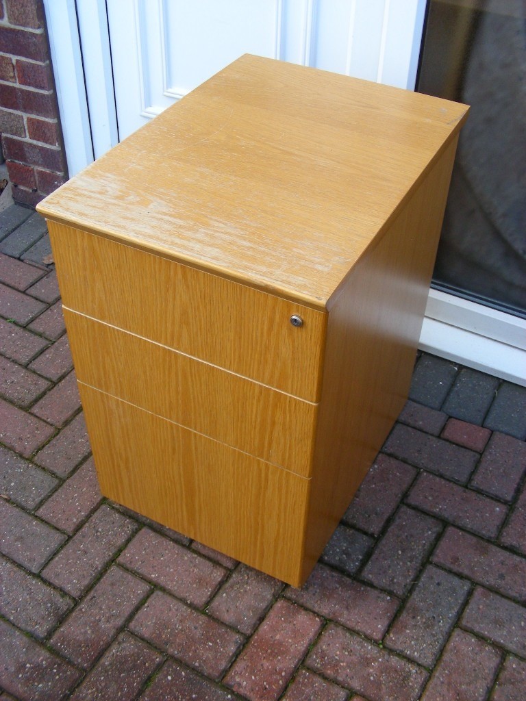 Oak Veneer Mdf Office 3 Drawer Pedestal Filing Cabinet