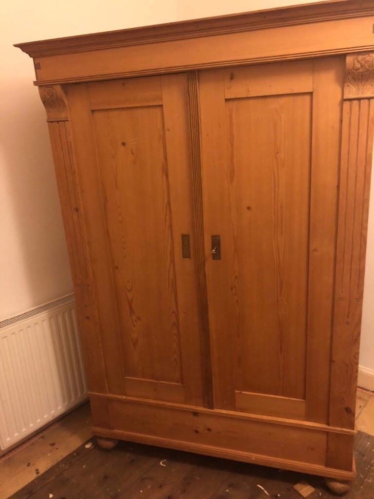 Large Antique Continental Pine Wardrobe Flat Pack Construction In