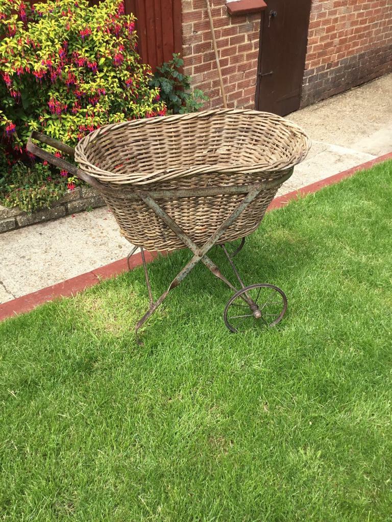 Antique wicker basket on wheels in Bookham, Surrey Gumtree