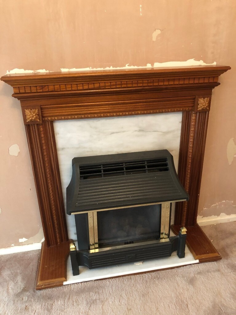 Marble fireplace, cannon coalridge gas fire with Adams wooden surround
