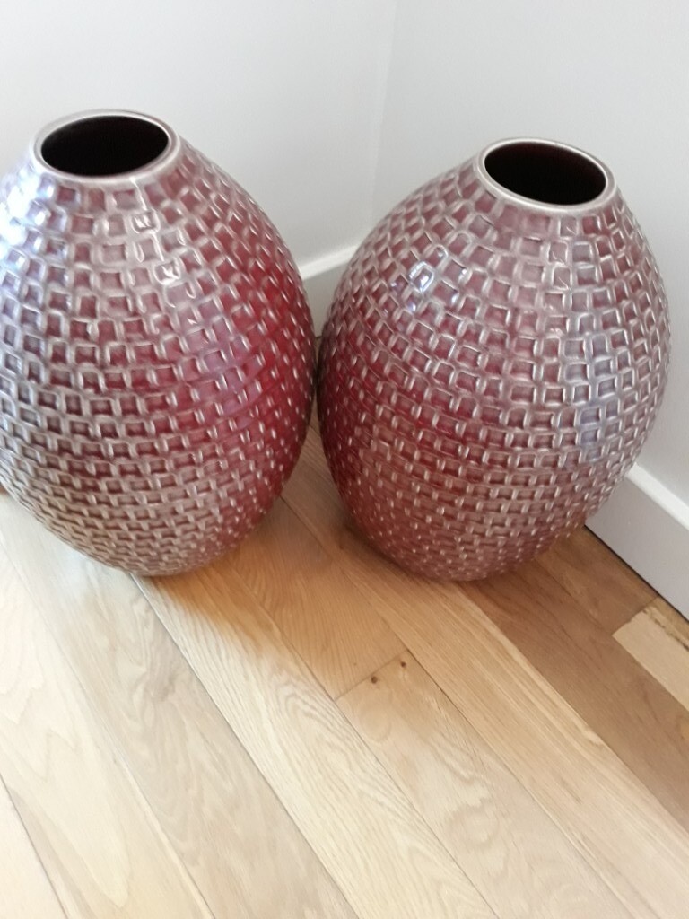 Two Vases From Marks And Spencer In Red Textured Finish In Forest