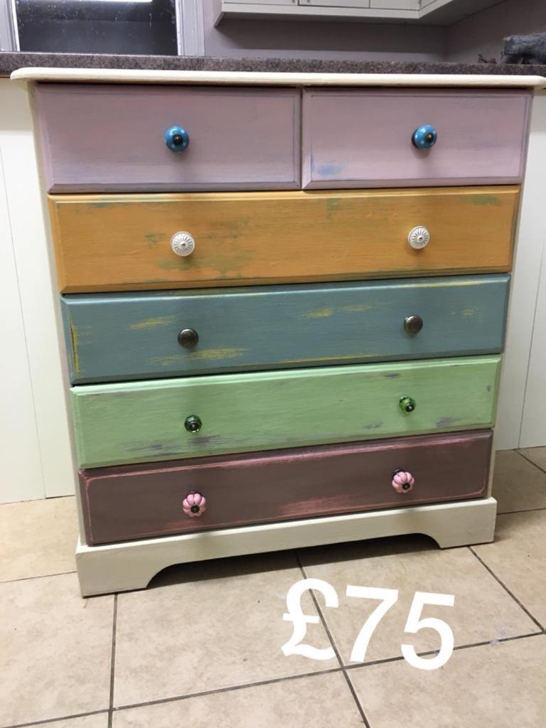 Multi Colour Pine Drawers Painted In Annie Sloan In Whittlesey