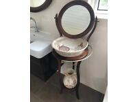 Antique wash stand with crockery and mirror 