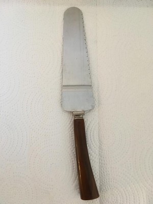 Vtg Serrated Edge Pie/Cake Server - Stainless - Brown Marbled Bakelite? Handle