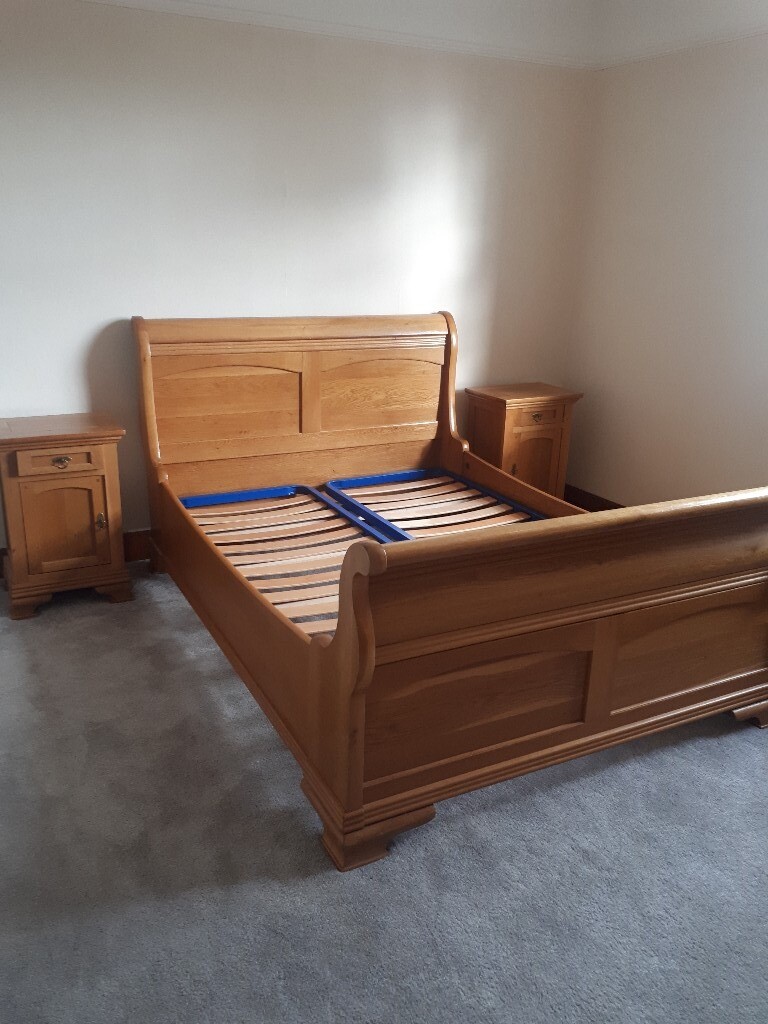 Solid Double Sleigh Bed, ex john lewis with matching side units plus