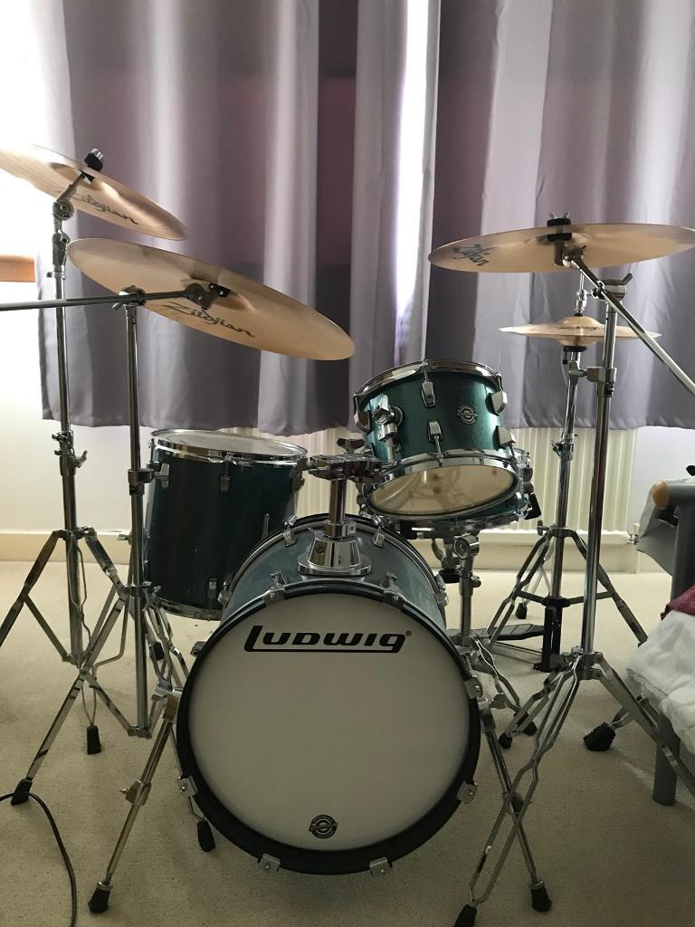 Ludwig Breakbeats Drum Kit with Zildjian ZBT cymbals and stands in