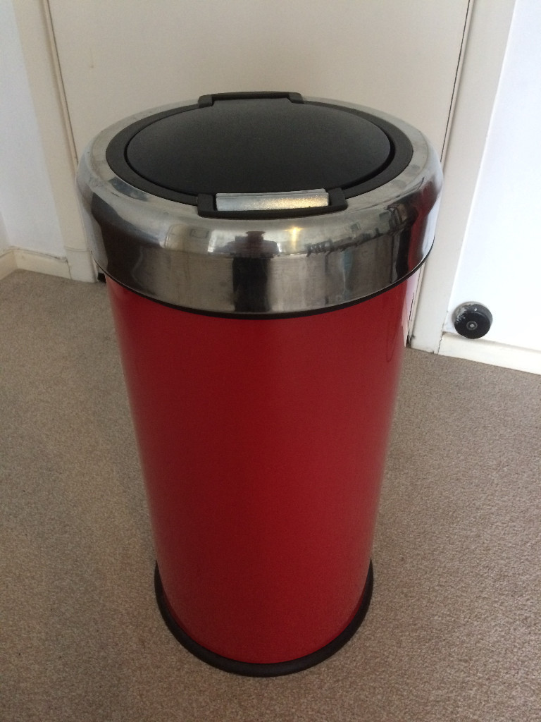 Kitchen deco Bin, Stainless Steel, Matt Black Press Top Bin, Red, 30
