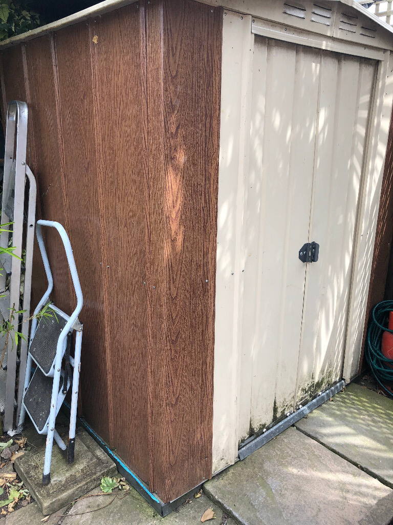 oldfields treco metal shed, wood effect, includes wooden
