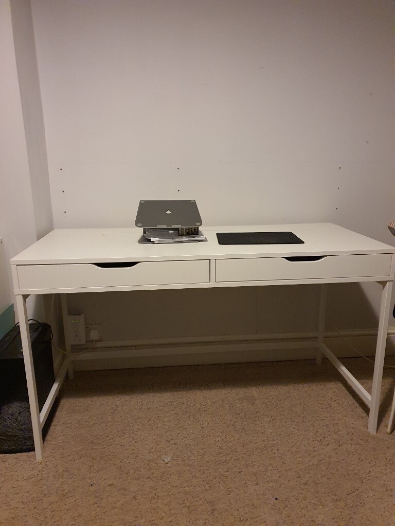 White IKEA desk with two drawers and cable tidy in Gabalfa, Cardiff