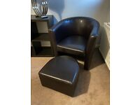 Real leather black-brown chair, plus foot stool. Good condition.