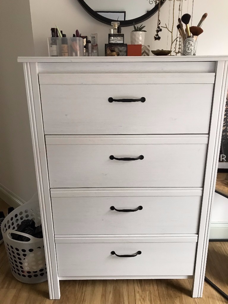 IKEA BRUSALI chest of 4 drawers, White with Black Handles ...