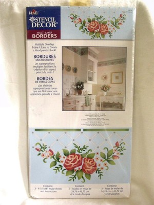 PLAID Stencil Decor Multi Layer Border Wall Stencil Rose with Lattice 26782 NOS