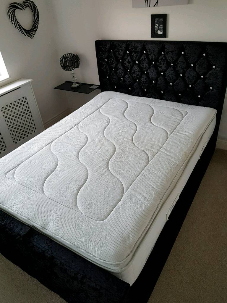 black diamonte crushed velvet otterman double bed with therapur