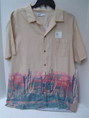 NEW MENS SONOMA PEACH DESERT PRINT SHORT SLEEVE CAMP SHIRT SIZE XXL