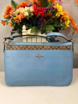COACH Blue Leather with Pop Up Pouch Crossbody Bag #52881 | eBay