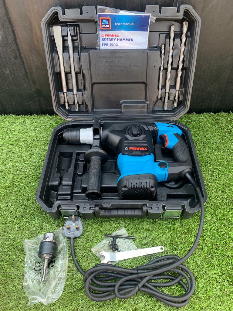 Ferrex 1500W Rotary Hammer Drill (New) Sds Plus System with Chisel