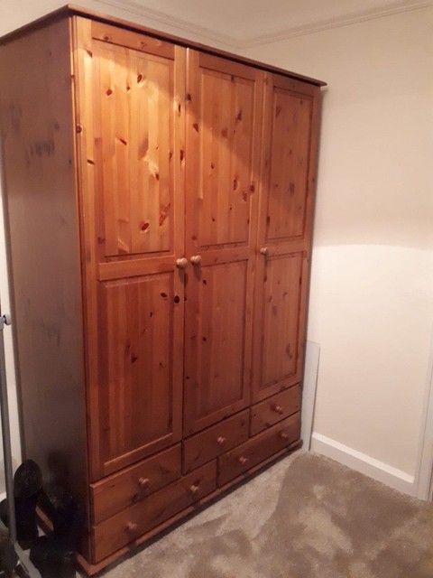 Solid Pine Wardrobe Double Door Hanging Space Single Door