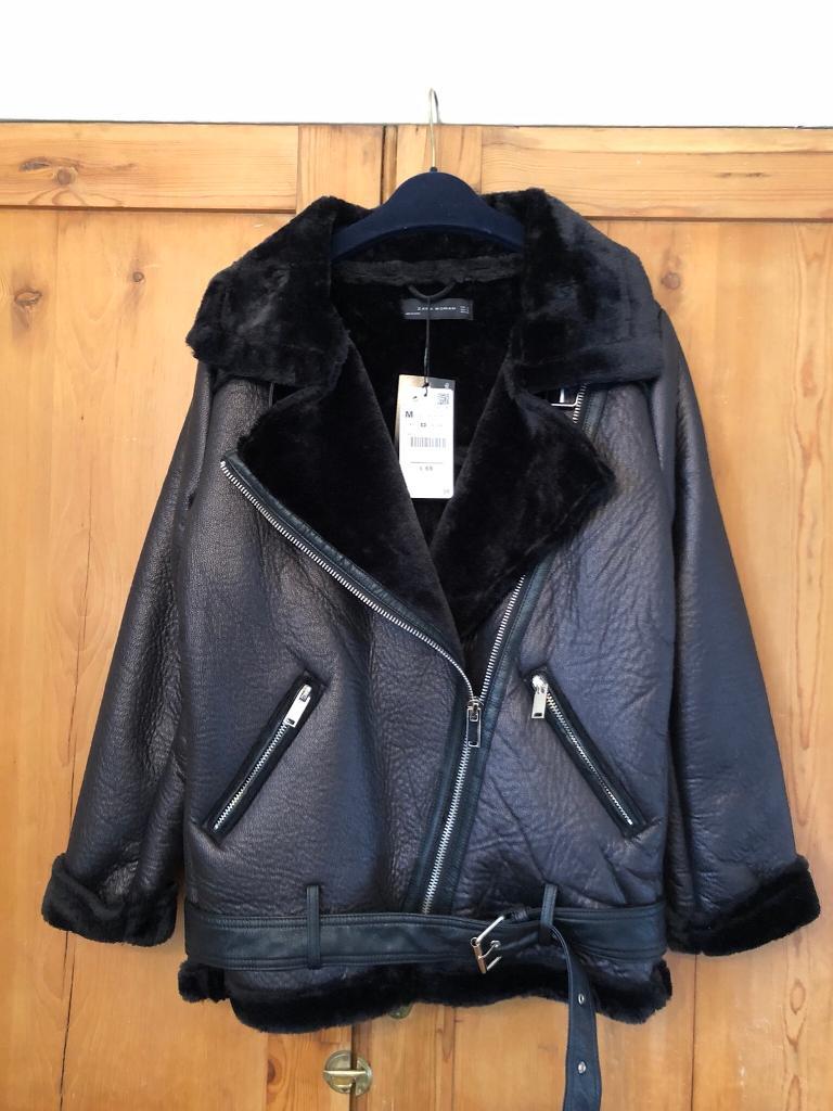 Black Leather Aviator Jacket Zara - Cairoamani.com