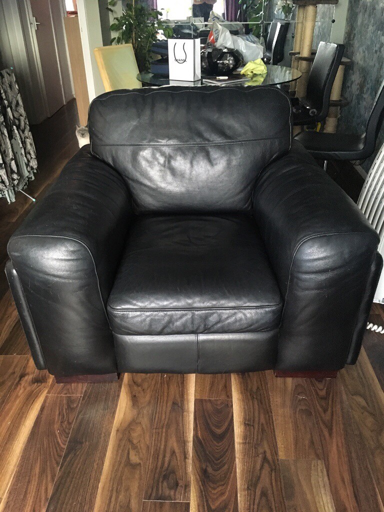 Good condition scs real leather sofa and arm chair in St
