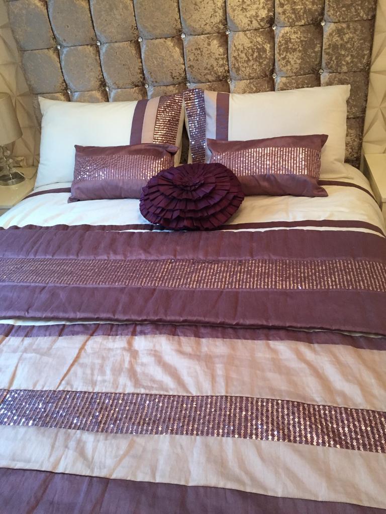 Complete Double Bed Bedroom Bedding Set Incl Curtains Lilac