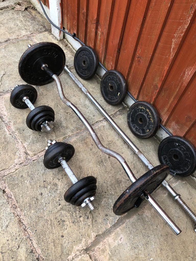 Cast Iron Weights Set. Dumbbells Barbell CurlBar. •Can Deliver• in