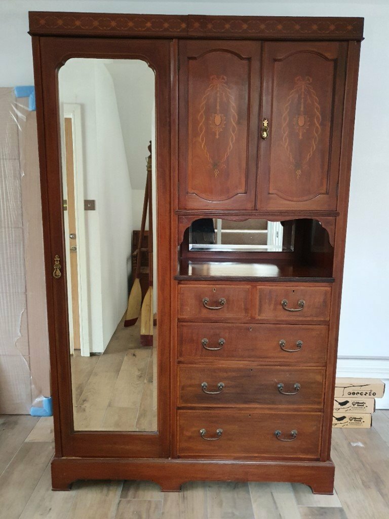 Antique Double Wardrobe, 1 side long hanging, 1 side drawers and