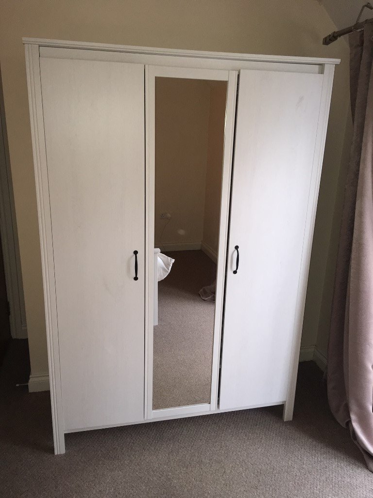 Ikea Brusali Wardrobe White 3 Doors With Mirror In Belper