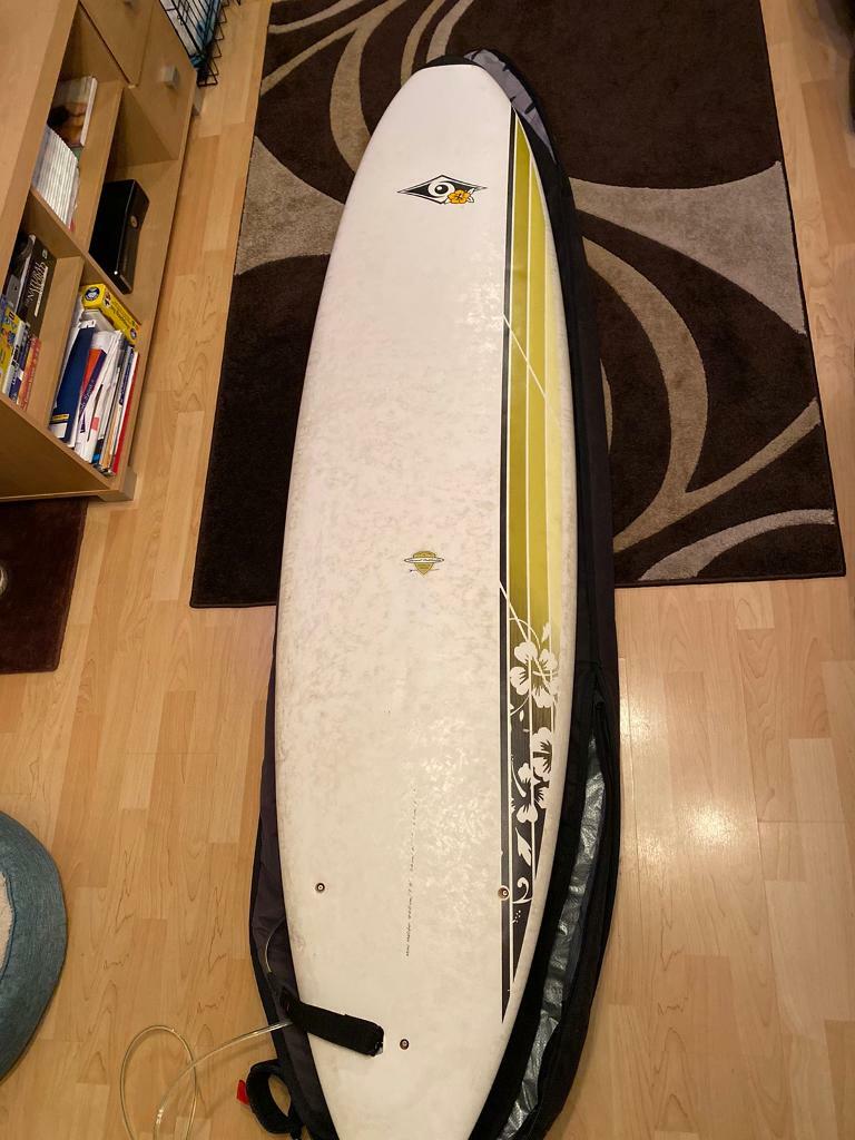 Mini Malibu 7’3 surfboard inc cover and ankle leash in Barry, Vale of