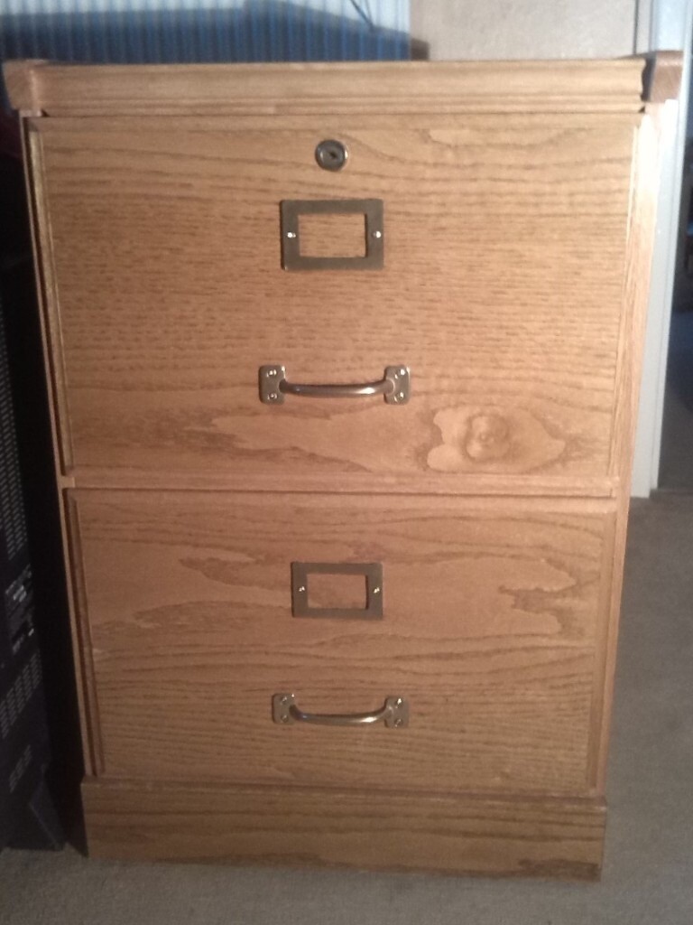 Oak Veneer Filing With Brass Handle And Name Plate in Mitcham