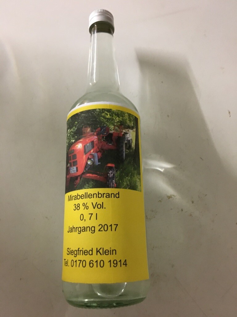 Mirabellenbrand,Natur pur,aus wilden unbeh. Früchten, 38% Vol.19,95, 3 Fl.55,- €