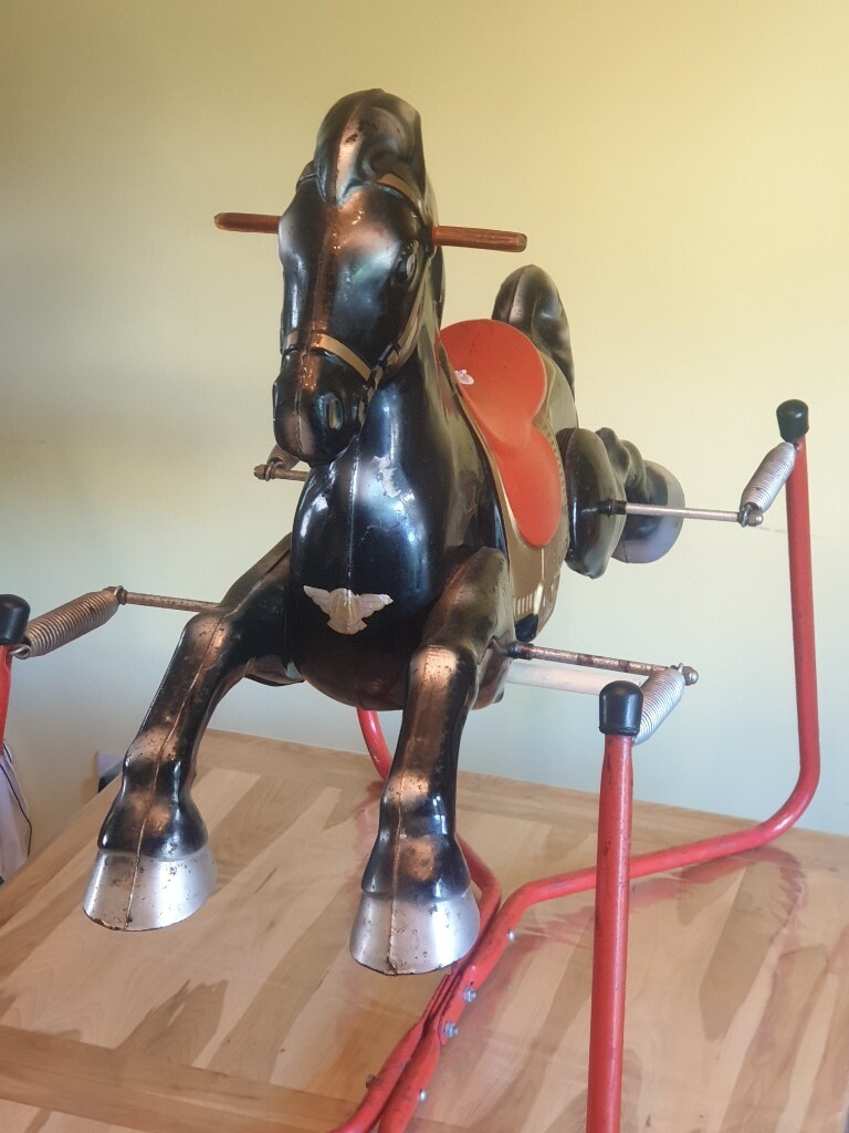 Vintage Mobo, Pressed Metal, Spring Mounted Rocking Horse, 1950's60's
