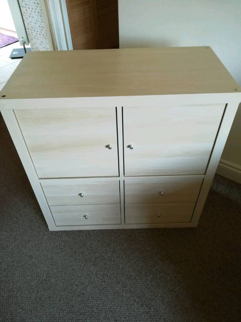 Ikea Kallax Shelving Unit Birch 2x2 With Doors And Draws In