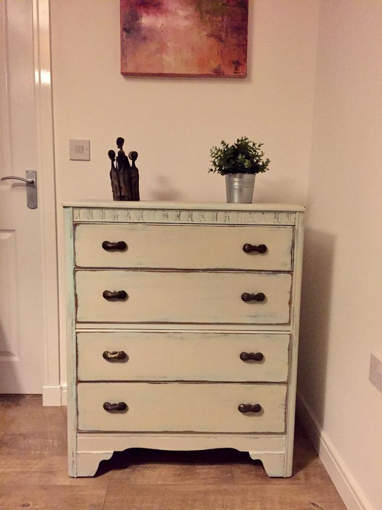 A beautiful vintage refurbished Mediterranean style chest of drawers in