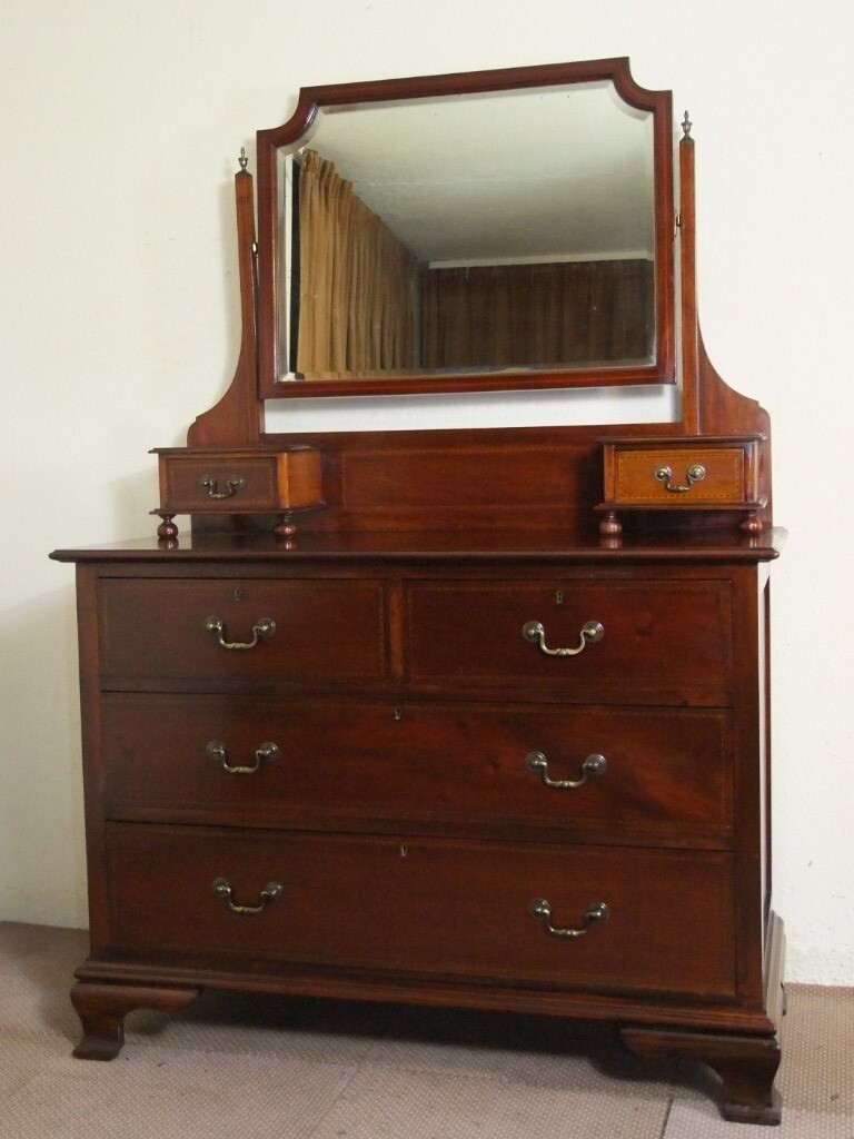 5 INLAID MAHOGANY ANTIQUE EDWARDIAN DRESSING CHEST TABLE FREE DELIVER