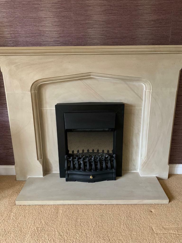 Limestone fireplace with Dimplex Electric Fire in Ayr, South Ayrshire