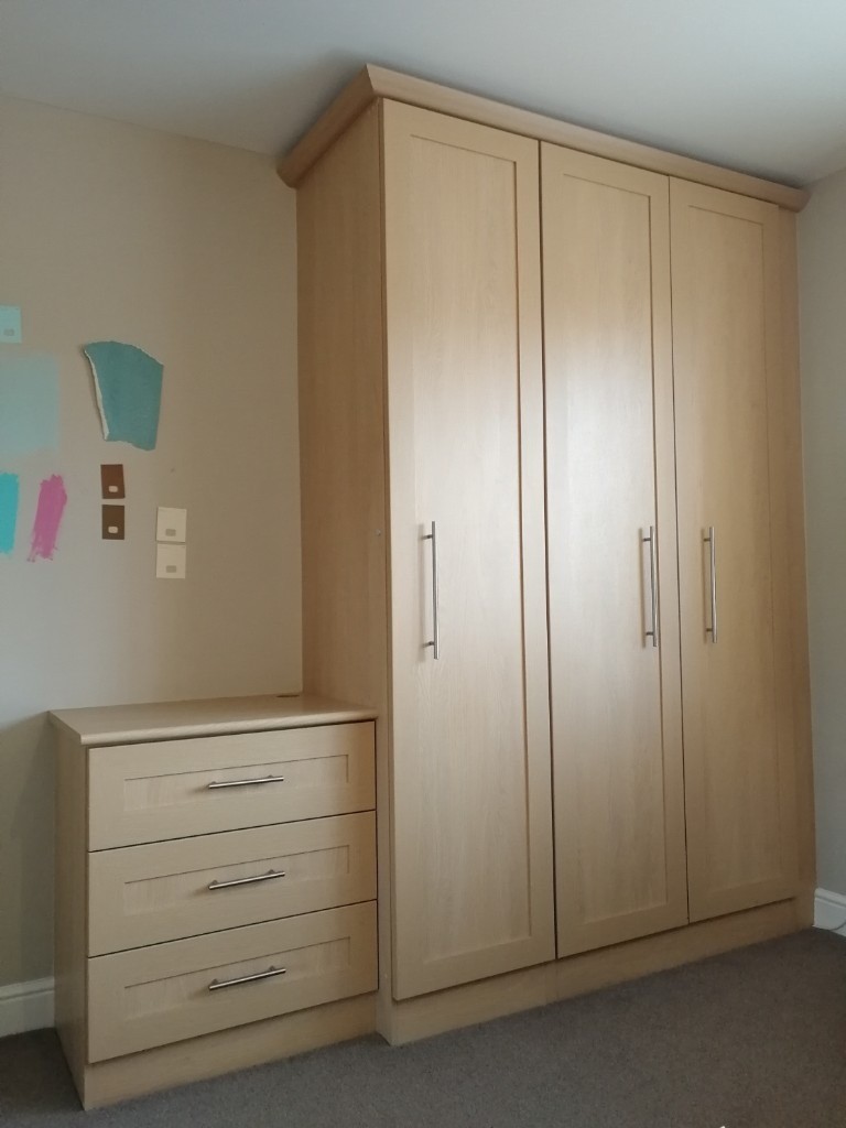 Fitted Wardrobes Drawers And Bedside Table Light Pine In Worksop