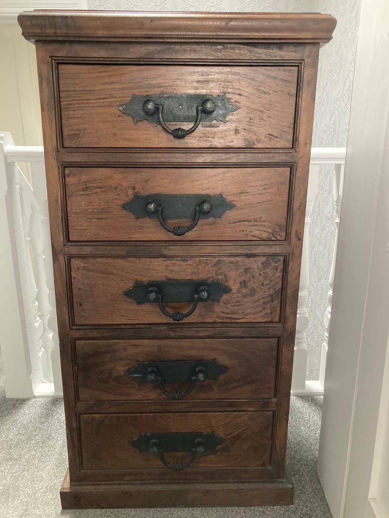 DARK WOOD 5 DRAWER TALLBOY CHEST OF DRAWERS in Kilmarnock, East