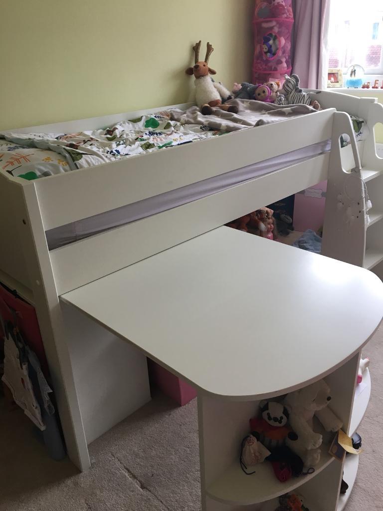 Kids Stompa Mid sleeper cabin bed with pull out desk, 6 mths old in