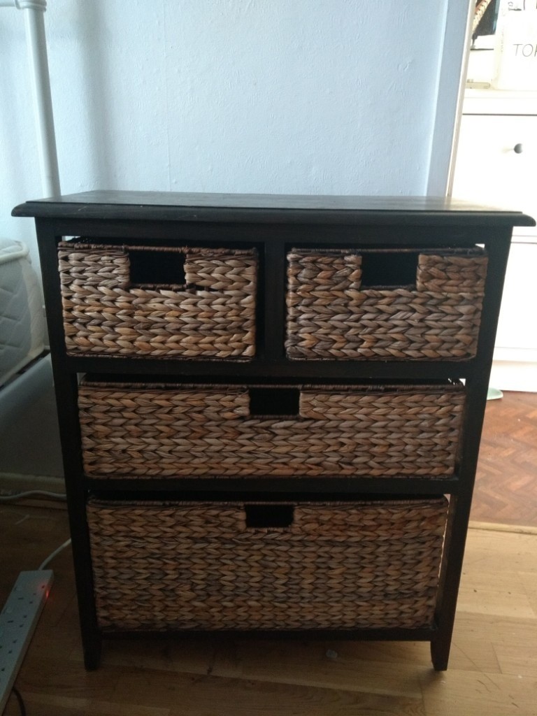 Small Wood Drawers Unit With Woven Seagrass Drawers In