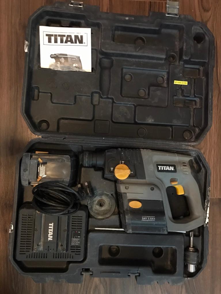 Titan TTF487SDS Hammer drill 24v with 2 batteries and charger in East