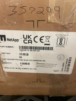 New!  NetApp DS224C -S-.96-24S-QS / SSD Shelf, 12G,24x960GB-QS / 90 day warranty