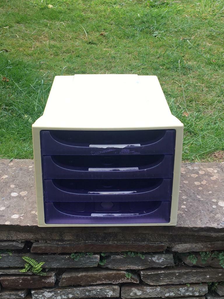 VINTAGE RETRO ROTHO PURPLE PERSPEX & GREY DESKTOP FILING OFFICE STORAGE