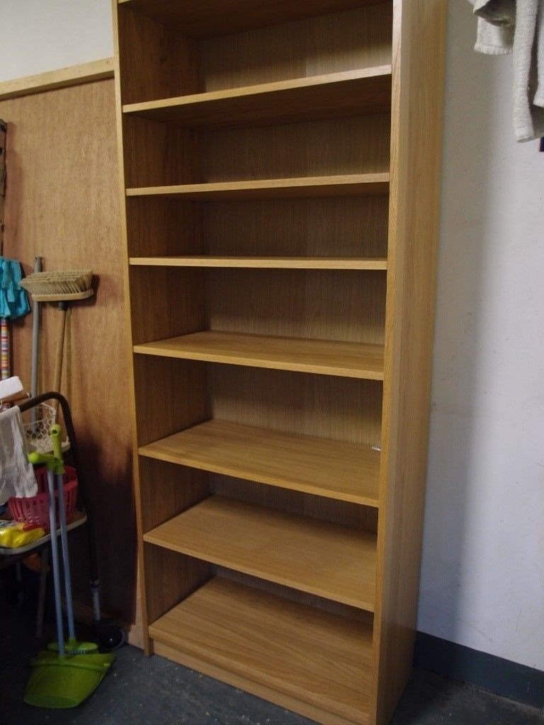 Large Billy Ikea Oak veneer tall storage shelves bookcase unit in